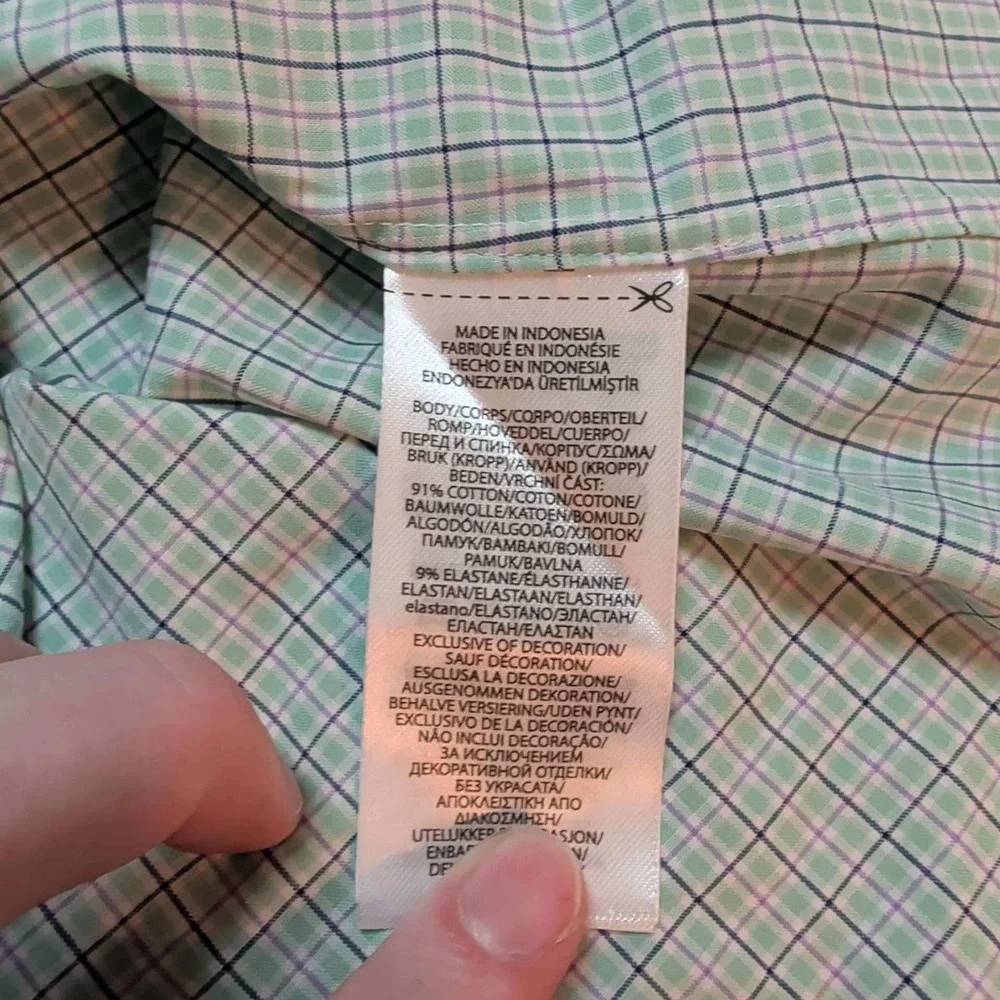 Polo Ralph Lauren Button Down Mens Large Green Slim Fit Tattersall Check Shirt